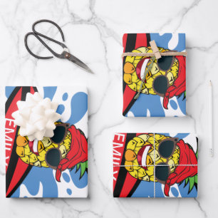 Hoja De Papel De Regalo Gracioso Birthday Surfing Pineapple