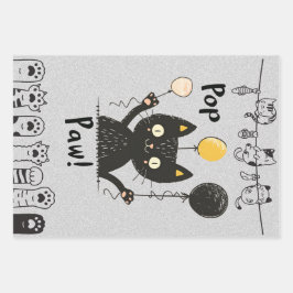 Hoja De Papel De Regalo Gracioso gato negro con globos-cumpleaños