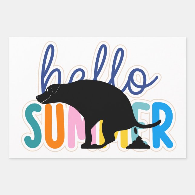 Hoja De Papel De Regalo Gracioso "Hello Summer" Pooping Lab Wrapee Paper (Anverso)