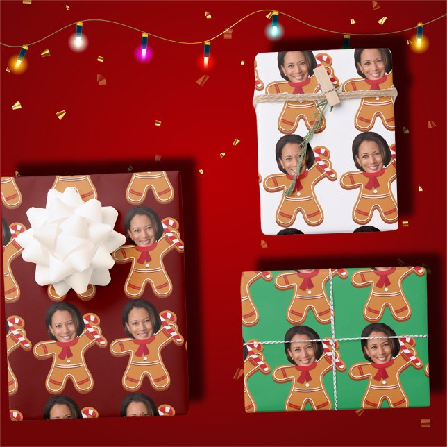 Hoja De Papel De Regalo Gracioso Kamala Harris Face Photo Gingerbread Xmas (Subido por el creador)