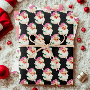 Hoja De Papel De Regalo Gracioso regalo de Navidades Retro Rosa Santa Clau