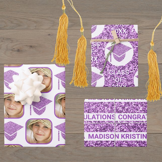 Hoja De Papel De Regalo Grad Glam Purple Cap Modern Variado Celebración (Subido por el creador)