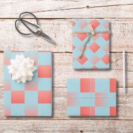 Hoja De Papel De Regalo Gradiente a cuadros con estilo polvo azul coral ro