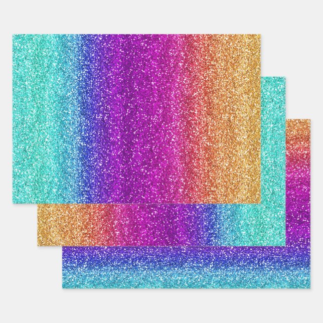 Hoja De Papel De Regalo Gradiente de brillo de arcoíris brillante (Set)