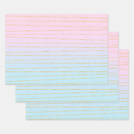 Hoja De Papel De Regalo Gradiente rosa azul pastel con líneas de oro