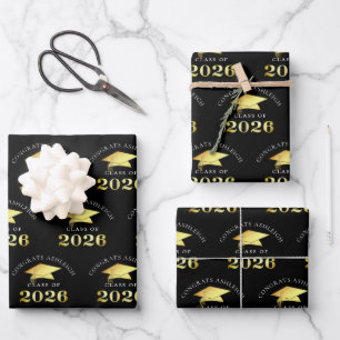 Hoja De Papel De Regalo Graduación 2026 Dorado Falso Felicidades Graduado