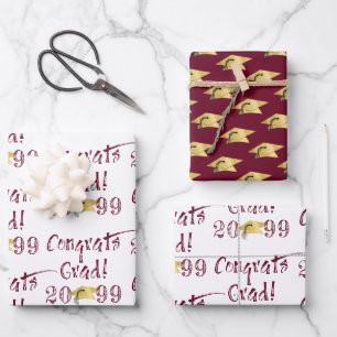 Hoja De Papel De Regalo Graduación de Borgoña FELICIDADES GRAD Año de la P