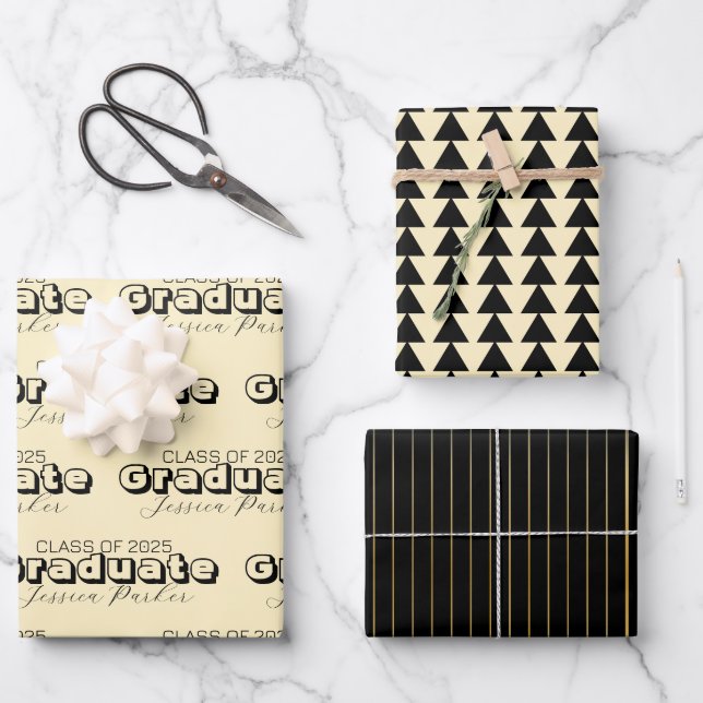 Hoja De Papel De Regalo Graduación de guión personalizado moderno (Anverso)