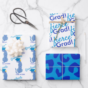 Hoja De Papel De Regalo Graduación de impresión de leopardo azul