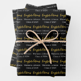 Hoja De Papel De Regalo Graduación Nombre de la felicitación de oro blanco
