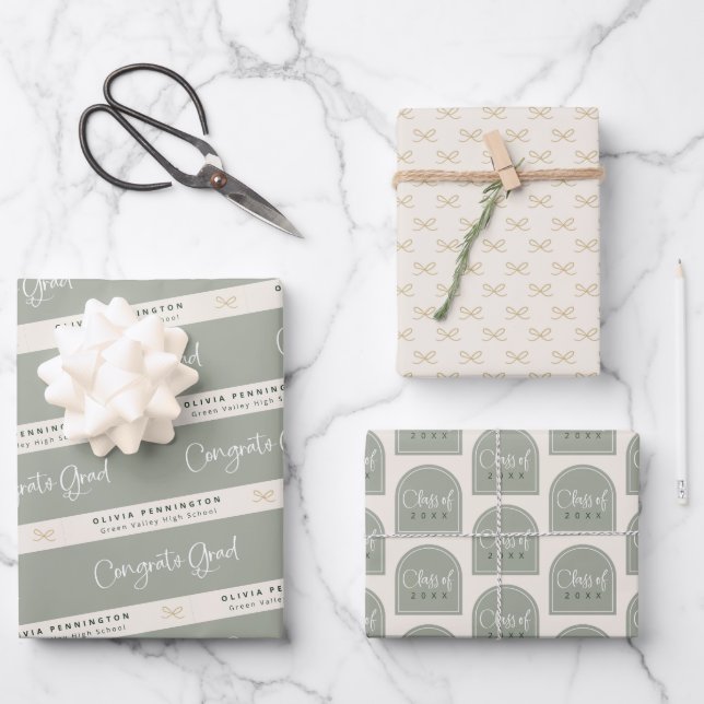 Hoja De Papel De Regalo Graduación personalizada de Sage Green (Anverso)