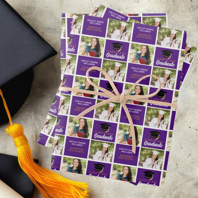 Hoja De Papel De Regalo Graduado personalizado de foto de graduación púrpu (Subido por el creador)