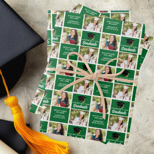 Hoja De Papel De Regalo Graduado personalizado de foto de graduación verde