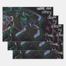 Hoja De Papel De Regalo Graffiti Black Green Modern Urban Street Wall Art