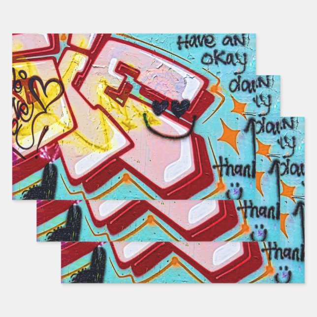 Hoja De Papel De Regalo Graffiti Blue Pink Urban Street Wall Art (Set)