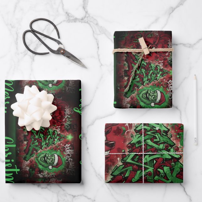Hoja De Papel De Regalo Graffiti Christmas Wrapping Paper Set x 3 (Anverso)