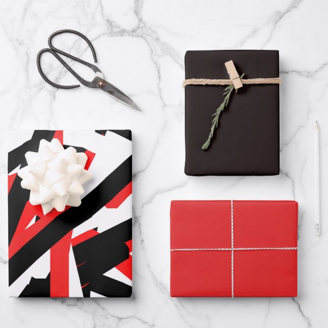 Hoja De Papel De Regalo Graffiti negro, blanco y rojo (Anverso)