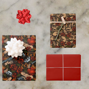 Hoja De Papel De Regalo Graffiti Skull Gun Rosas Aman el Gótico urbano