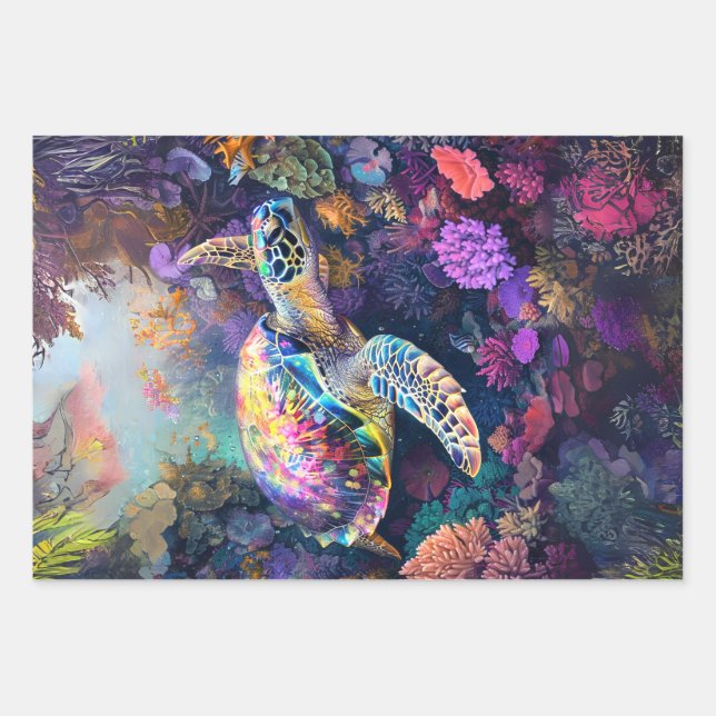 Hoja De Papel De Regalo Graffiti Whale Neon Turtles Decoupage (Anverso 2)