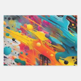 Hoja De Papel De Regalo Grafiti de salpicaduras de caos vívido