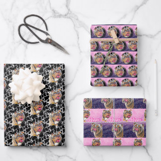 Hoja De Papel De Regalo Gran ggie del juego de Giftwrap del Bulldog de 3
