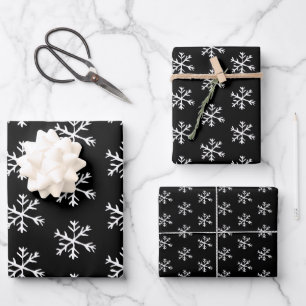 Hoja De Papel De Regalo Grandes Copos De Nieve En Blanco Y Negro