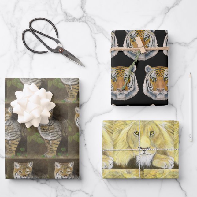 Hoja De Papel De Regalo Grandes Felinos (Anverso)