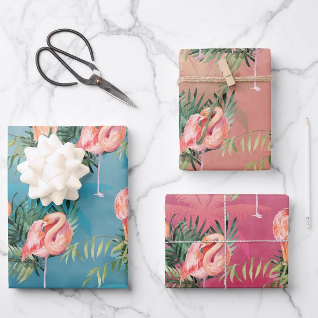 Hoja De Papel De Regalo Grandes Flamencos Rosa En El Paraíso De Las Palmas (Anverso)