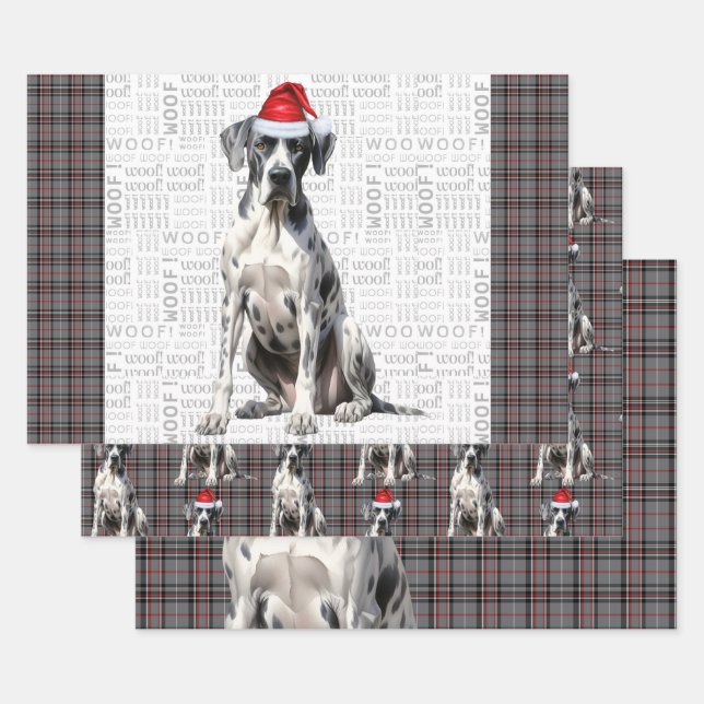 Hoja De Papel De Regalo Grandes Navidades de danés Perro Rojo Gris Placa (Set)