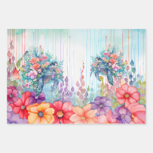 Hoja De Papel De Regalo Grandes Tortugas Marinas Florales Decoupage de Mue
