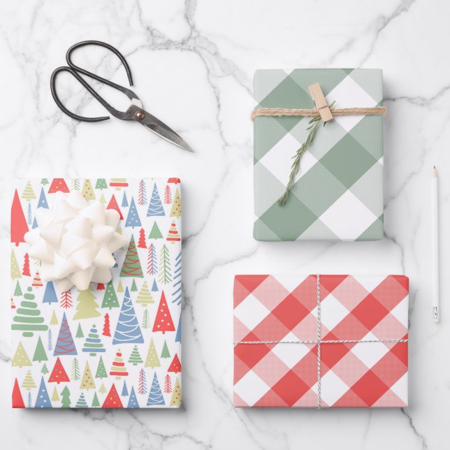 Hoja De Papel De Regalo Granja de árbol navideño moderna (Anverso)