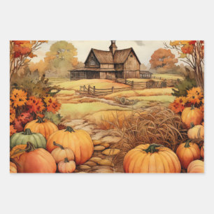 Hoja De Papel De Regalo Granja de calabaza cosecha cosecha Acción de Graci