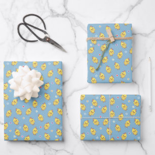 Hoja De Papel De Regalo Granja de pollitos Animalitos Patrón Kawaii Azul