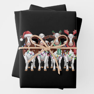 Hoja De Papel De Regalo Granja de vacaciones de Navidades de vaca con aman