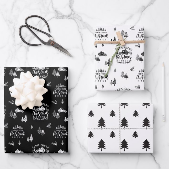Hoja De Papel De Regalo Granja Fresca Camión de árbol de Navidad de vuelta (Anverso)