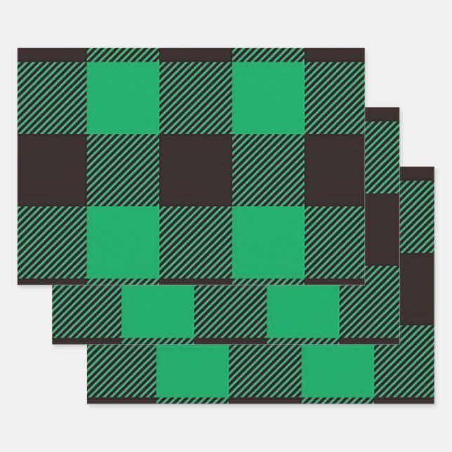 Hoja De Papel De Regalo Granja Green Black Gingham Buffalo Plaid (Set)