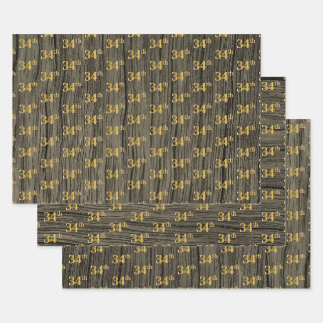 Hoja De Papel De Regalo Grano de madera de imitación Rústica, elegante oro (Set)