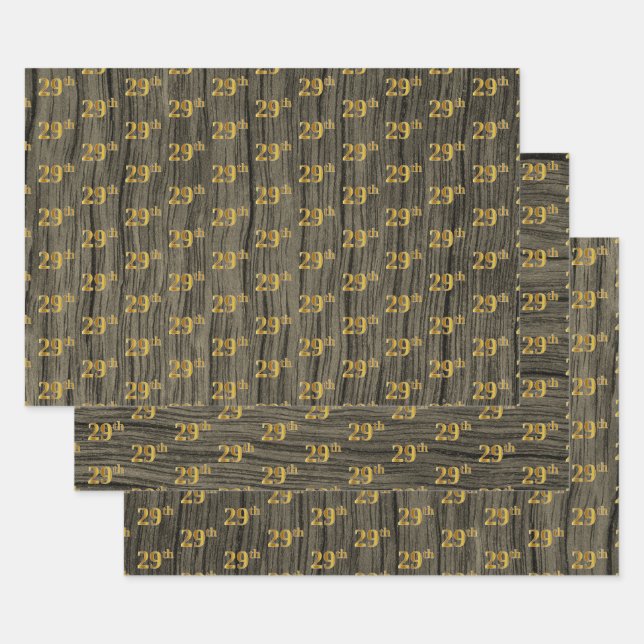 Hoja De Papel De Regalo Grano de madera de imitación Rústica, elegante oro (Set)