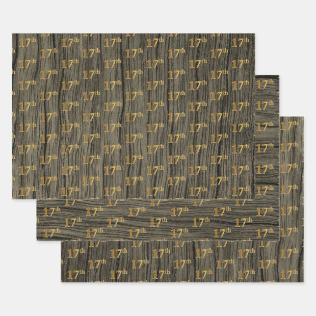 Hoja De Papel De Regalo Grano de madera de imitación Rústica, elegante oro (Set)