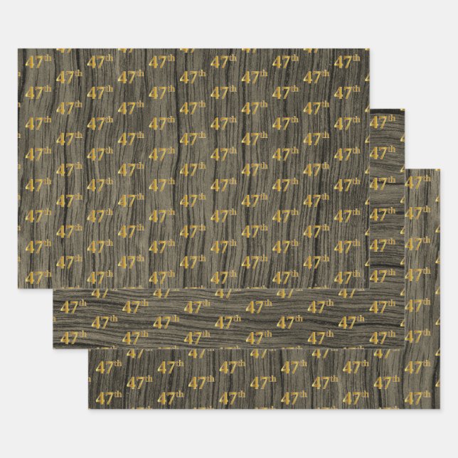 Hoja De Papel De Regalo Grano de madera de imitación Rústica, elegante oro (Set)
