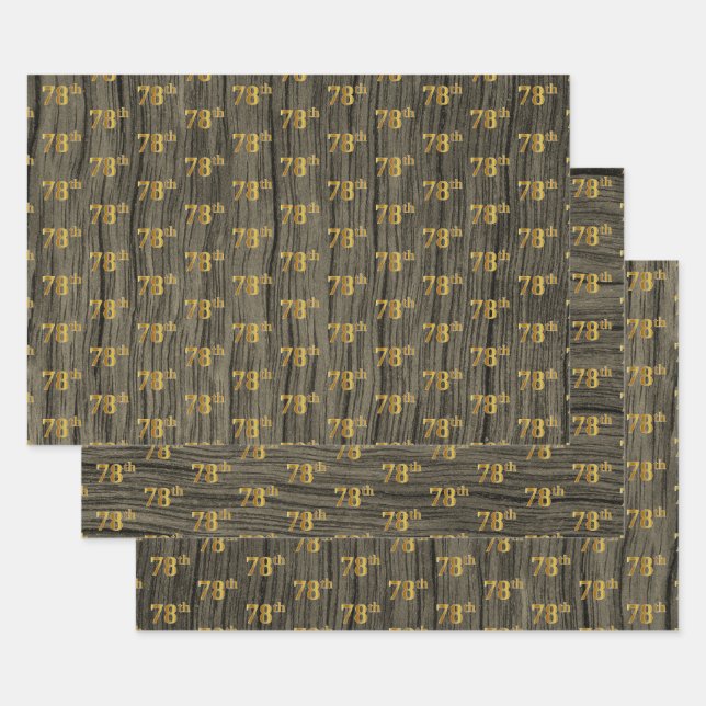 Hoja De Papel De Regalo Grano de madera de imitación Rústica, elegante oro (Set)