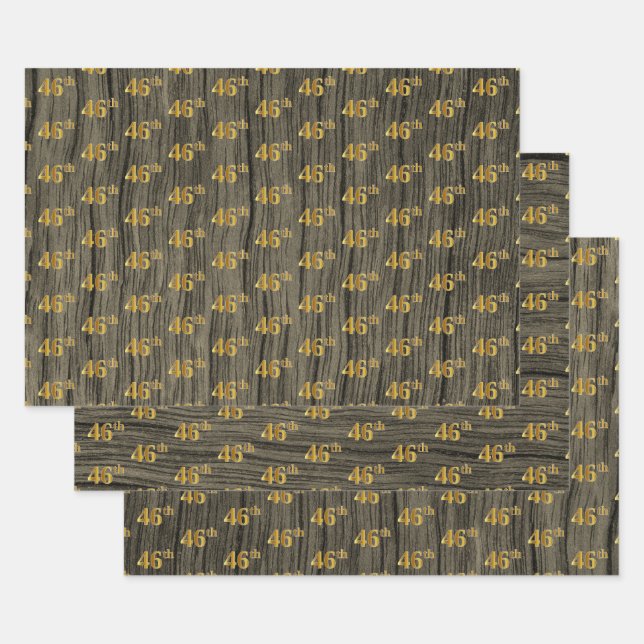 Hoja De Papel De Regalo Grano de madera de imitación Rústica, elegante oro (Set)