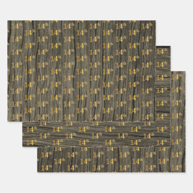 Hoja De Papel De Regalo Grano de madera de imitación Rústica, elegante oro (Set)