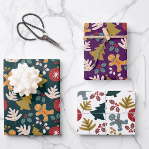 Hoja De Papel De Regalo Grano de pan de jengibre de árbol de Navidad festi