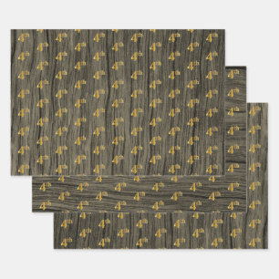 Hoja De Papel De Regalo Grano Rústico Faux Wood, Elegante Faux Gold "4th"