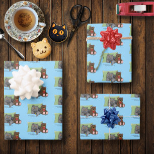 Hoja De Papel De Regalo Gray Cat Teddy Bear