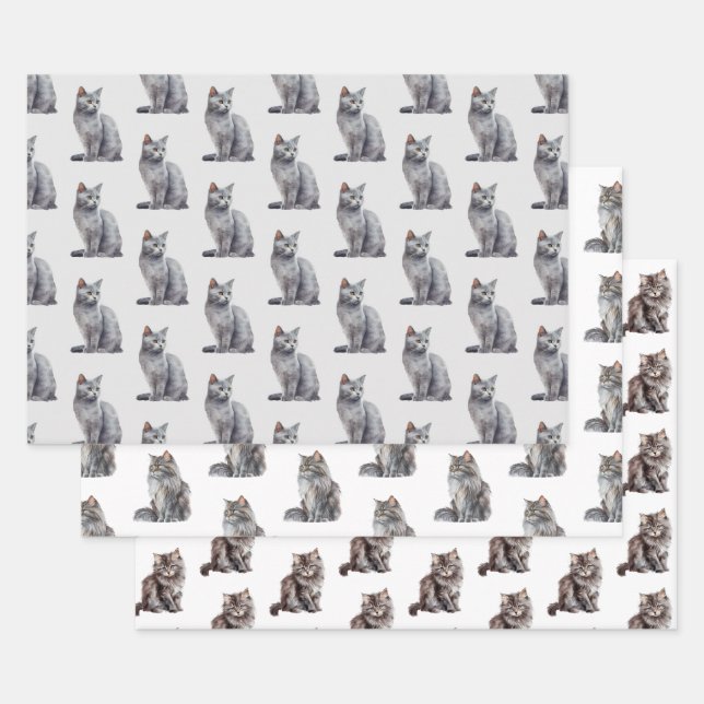 Hoja De Papel De Regalo Gray Kitty Cats (Set)
