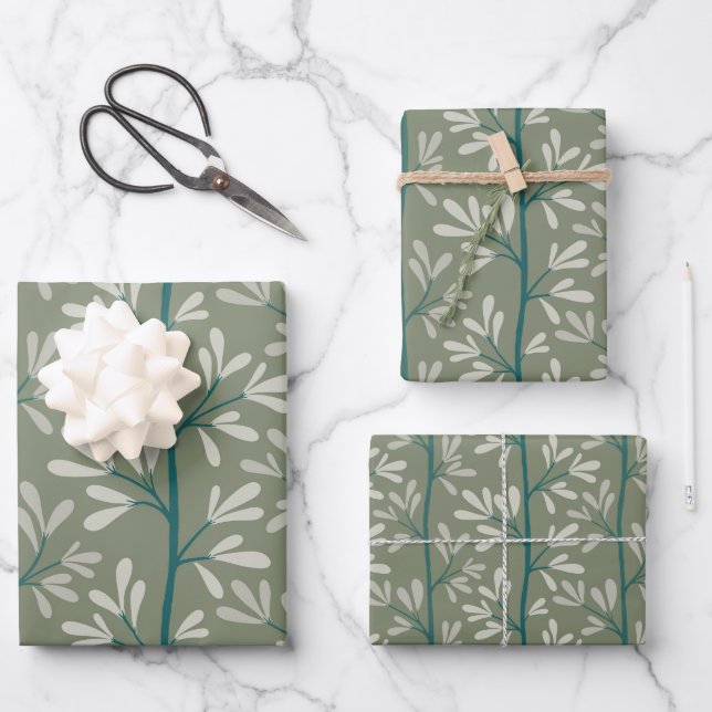 Hoja De Papel De Regalo Green and Teal Garden Stems Modern Botanical (Anverso)
