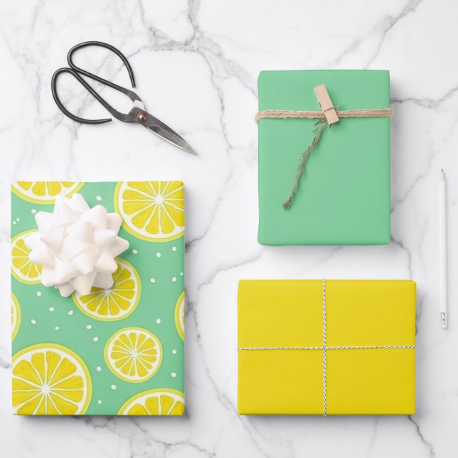 Hoja De Papel De Regalo Green and Yellow Lemon Pattern (Anverso)