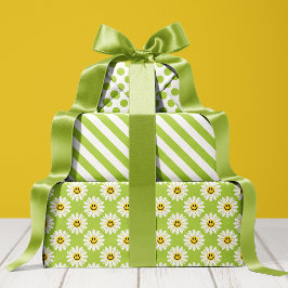 Hoja De Papel De Regalo Green Daisy Floral Stripes Polka Dot